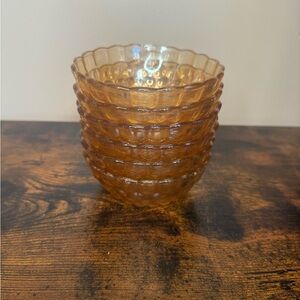 6 Vintage Anchor Hocking iridescent bubble glass Orange Peach Lusterware Bowls.